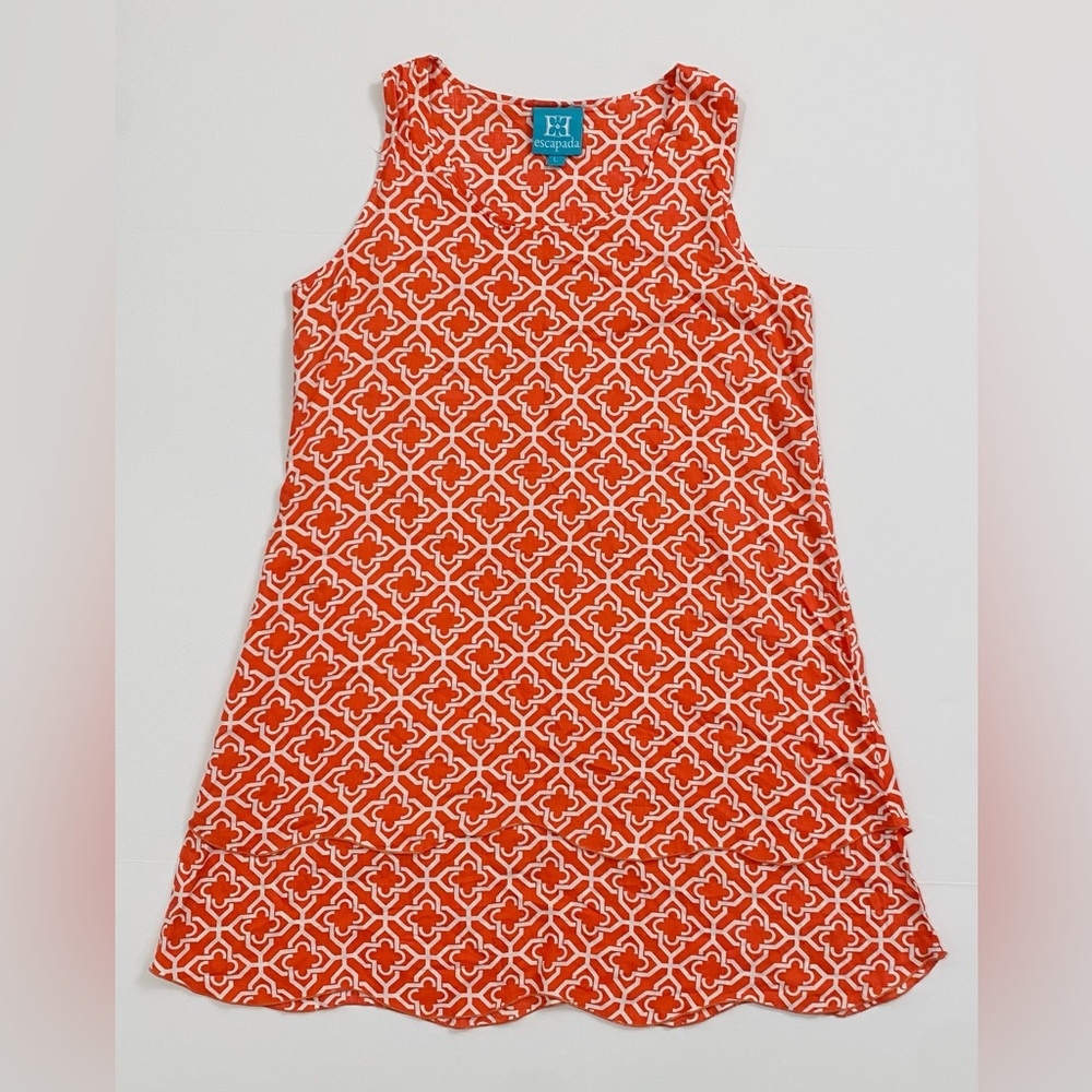 🍃 Escapada Resortwear Orange Geometric Shift Dress